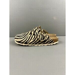 Autenti Zebra Print Mule Clogs Womens Size EU 39 US 8.5 Suede Cork Footbed